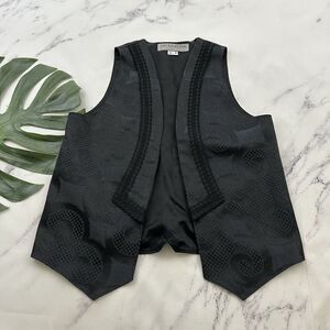 Paula Elise Womens Vintage 90s Jacquard Vest Size M Black Open Swirls Whimsygoth